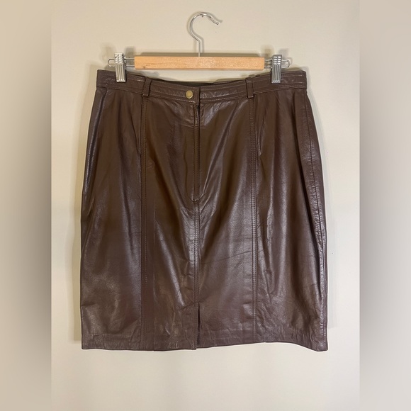 Vtg Together Brown Leather Pencil Skirt - Picture 2 of 4